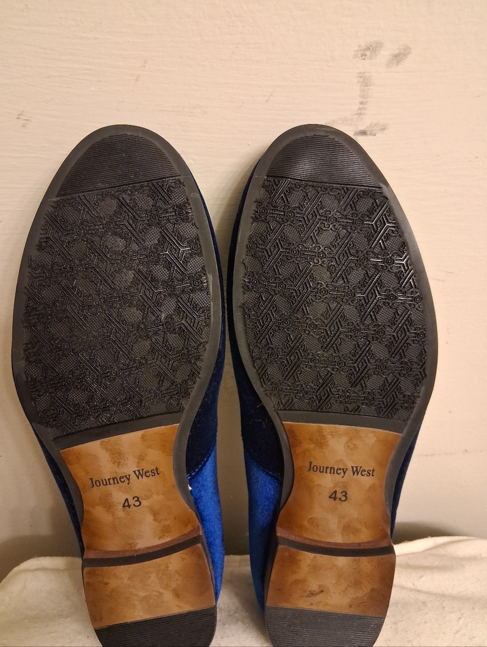 Men's JOURNEY WEST JW068 Blue Velvet Embroidered Loafers Size 43, US 10 - Picture 14 of 16